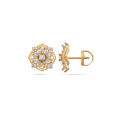 Graceful Geometric Gold and Diamond Stud Earrings,,hi-res image number null