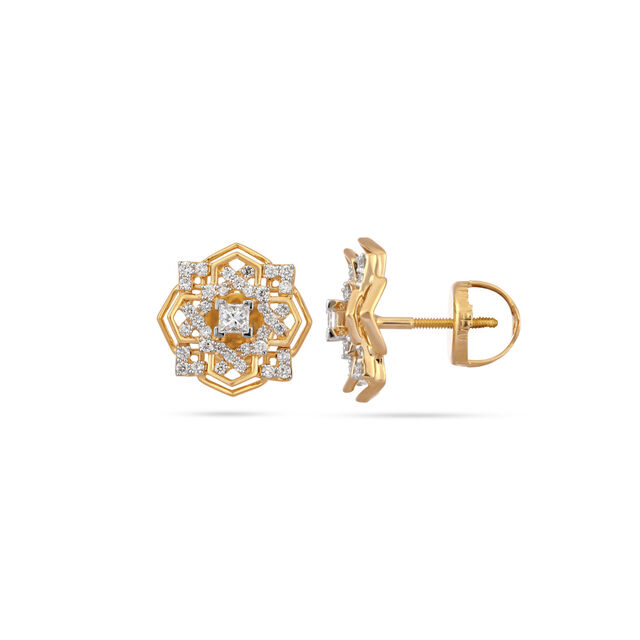 Graceful Geometric Gold and Diamond Stud Earrings,,hi-res image number null