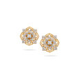 Graceful Geometric Gold and Diamond Stud Earrings,,hi-res image number null