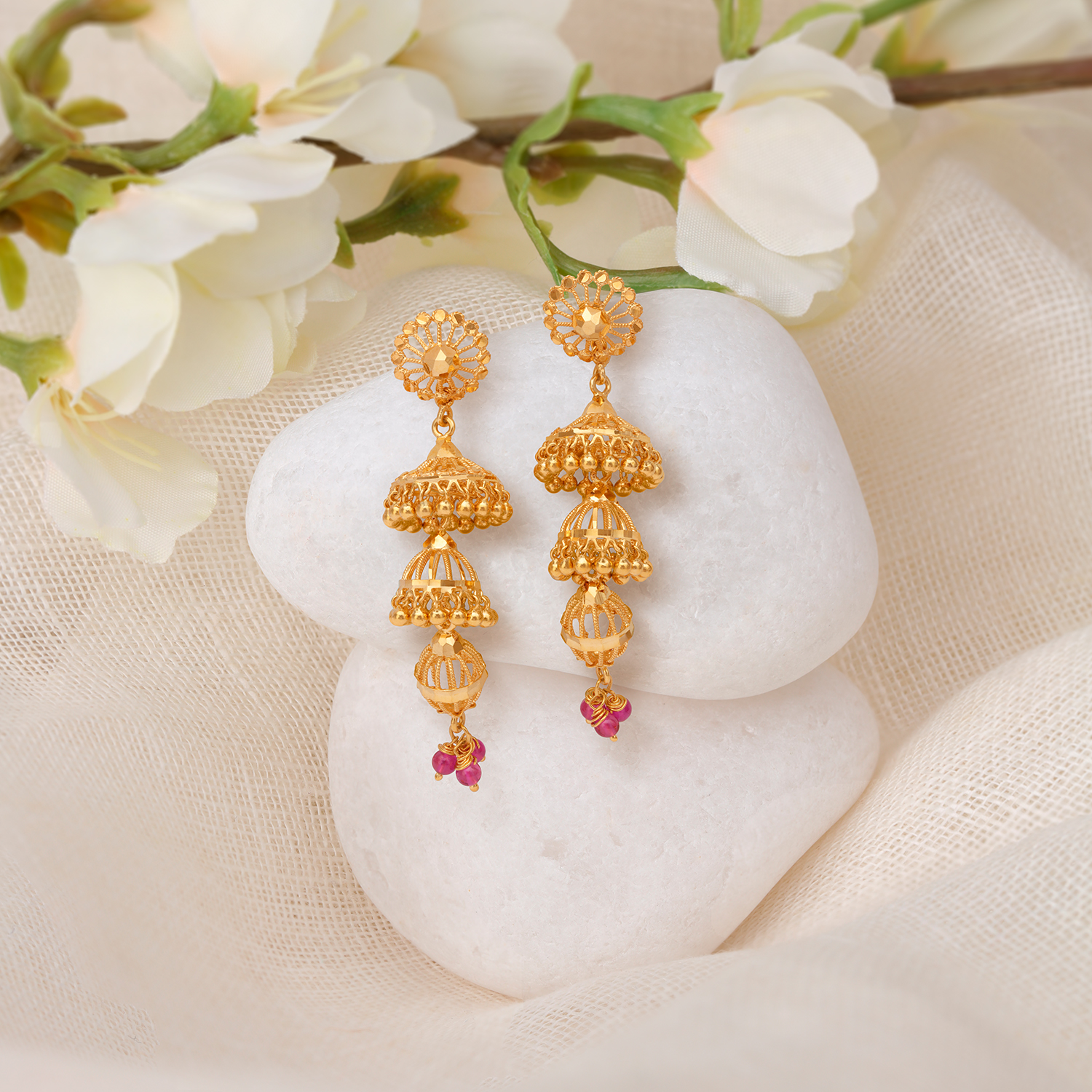 3 layer deals jhumka earrings gold