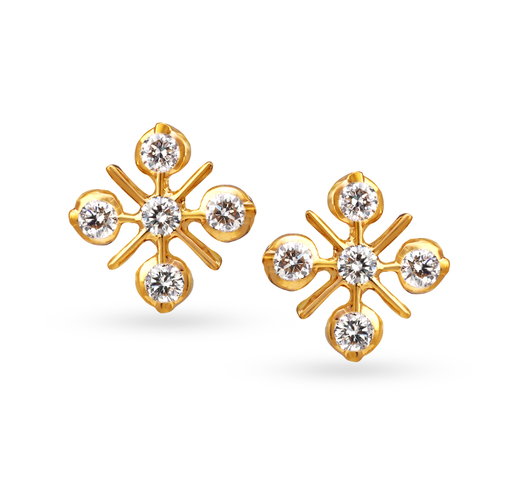 Buy Enigmatic 22 Karat Yellow Gold And Diamond Square Studs at Best ...