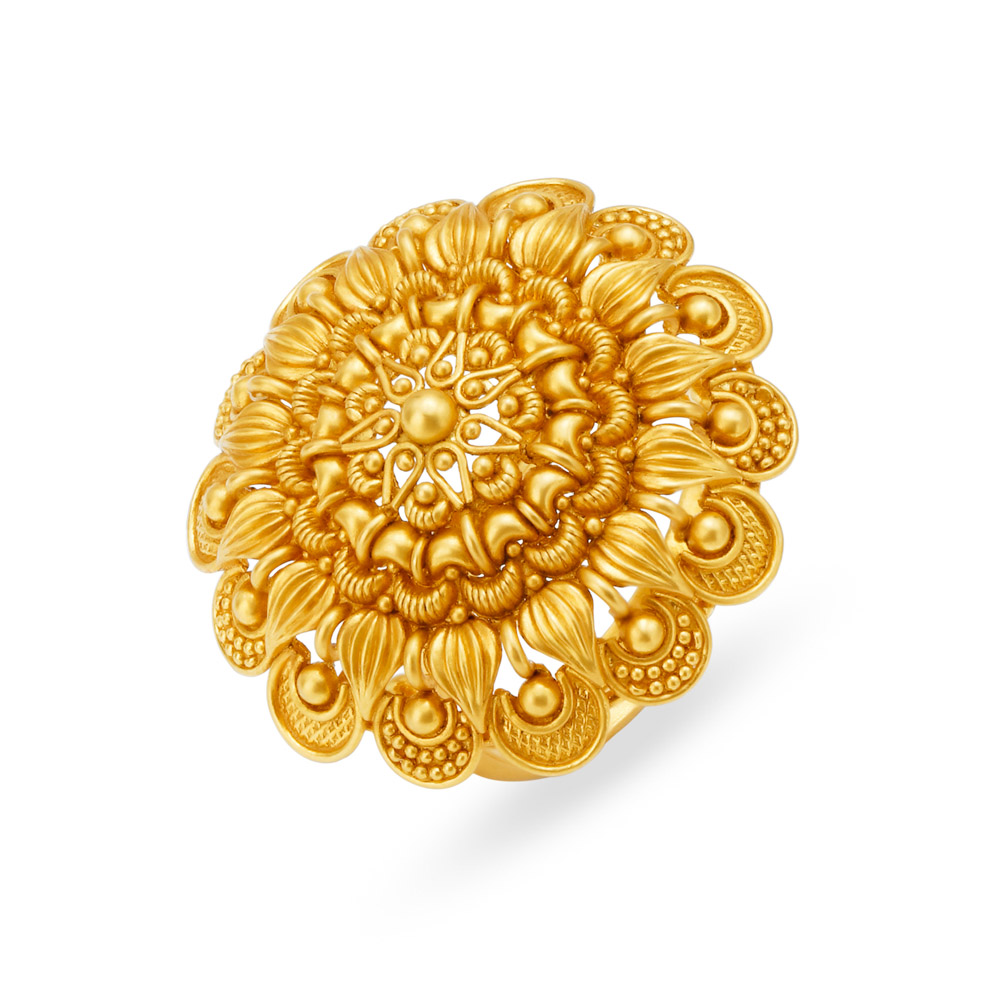 Mesmerizing 22 Karat Yellow Gold Floral Cocktail Ring