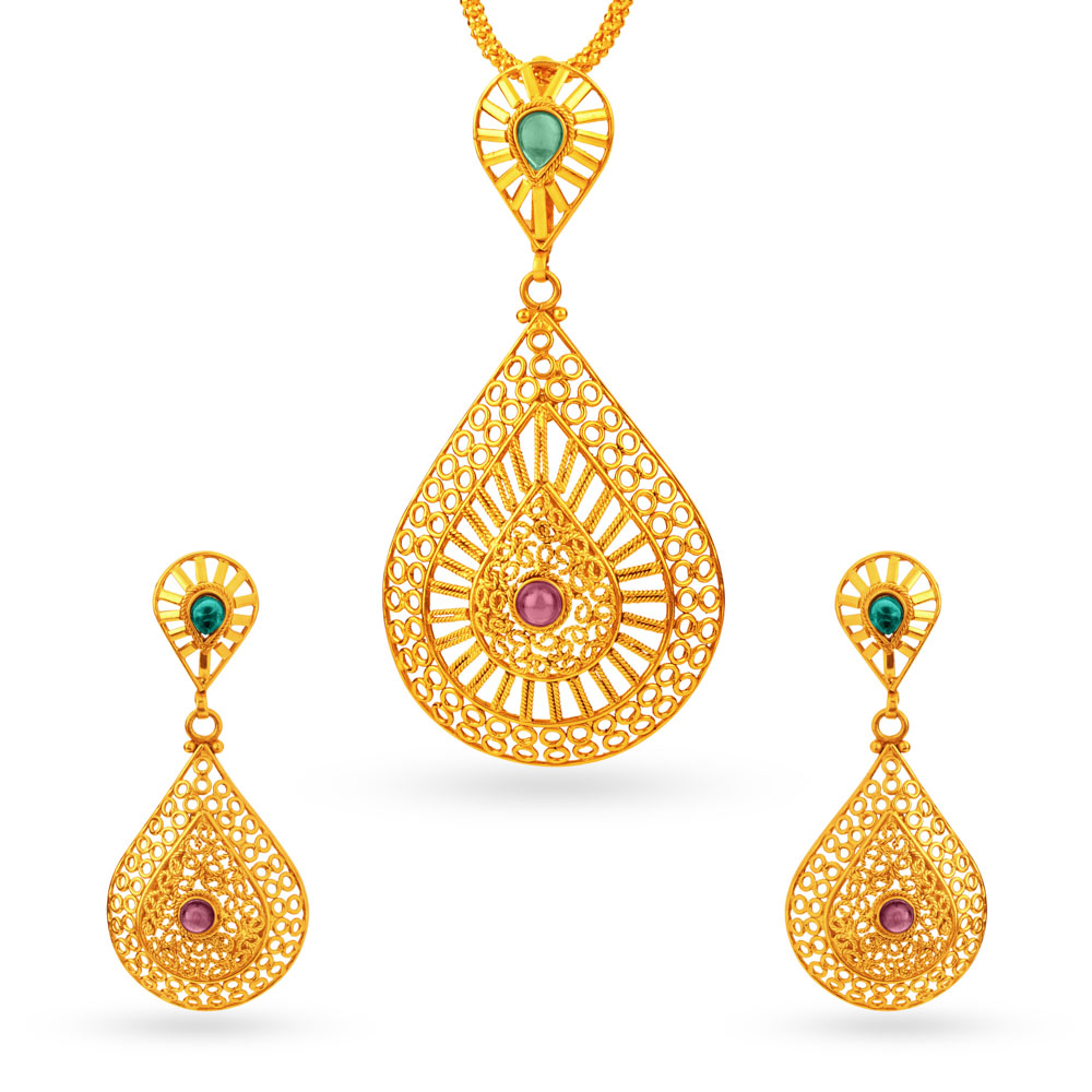 Laxmi Gold Pendant and Earrings Set