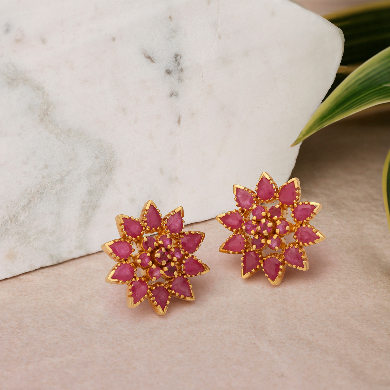 Edgy Floral Gold Stud Earrings for Kids