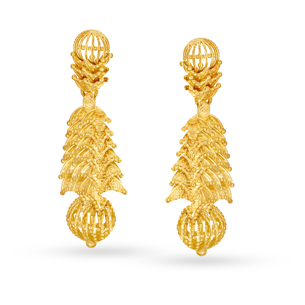 Buy Magnificent Dangling Gold Drop Earrings At Best Price Tanishq Uae 8142